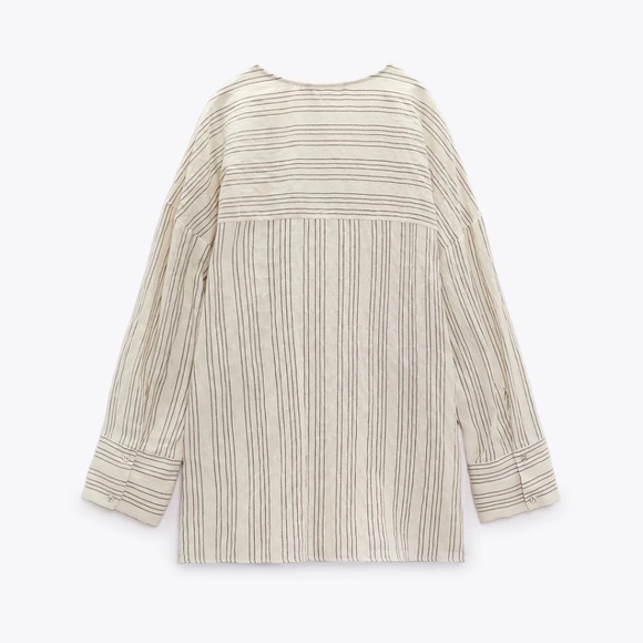 Zara Striped Rustic Shirt With Ties. Size L NWT - Picture 4 of 5